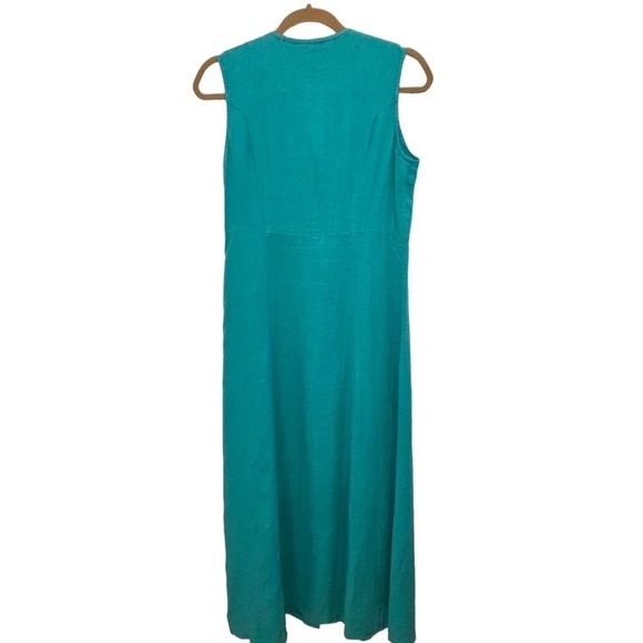 F.L. Malik Sleeveless Button Front Tie Waist V-Neck Linen Maxi Dress Size Medium - Picture 4 of 5